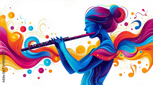 Playing the Flute, abstract music background