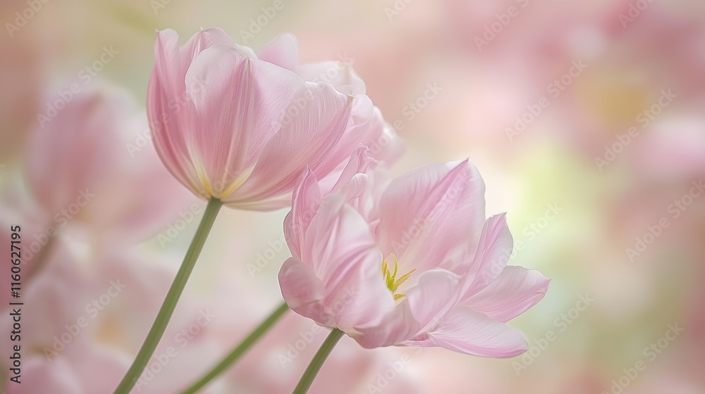 Naklejka premium Soft Pink Tulips in Bloom Against a Dreamy Pastel Background