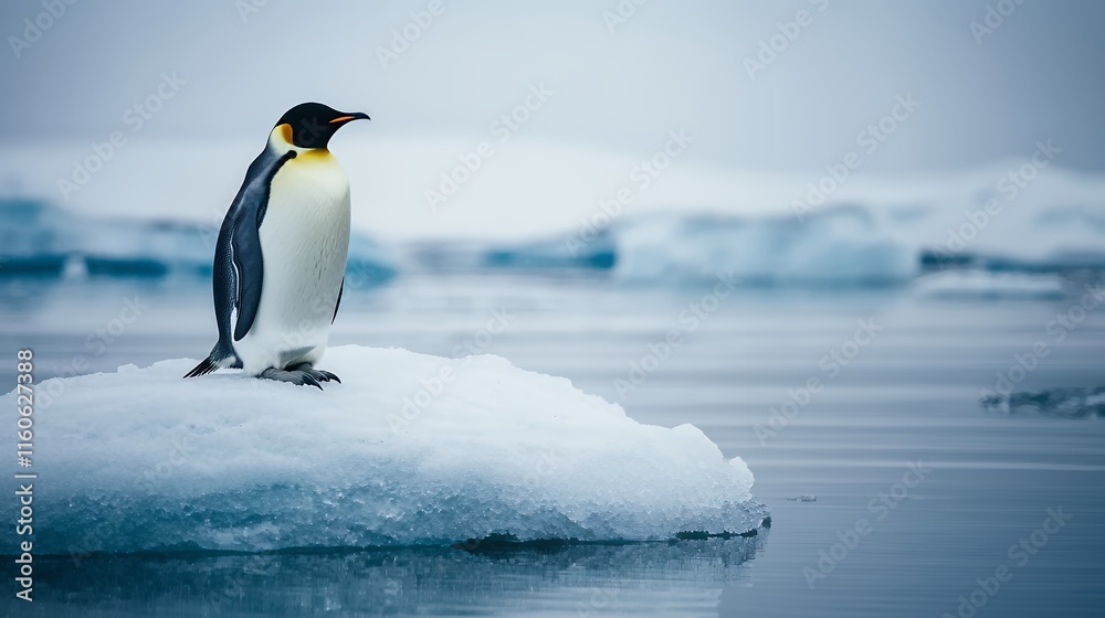Fototapeta premium Majestic Emperor Penguin on Antarctic Iceberg