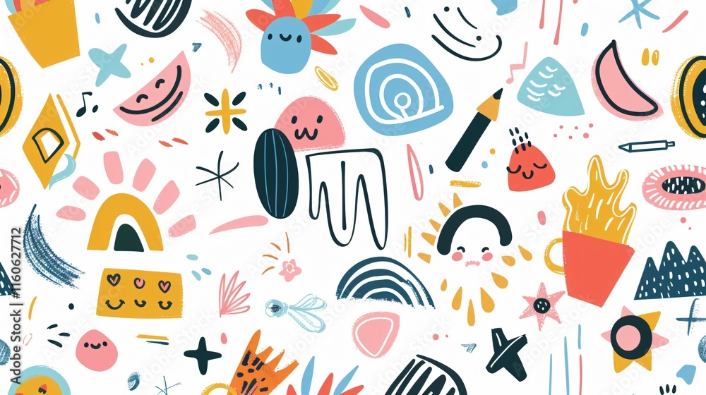 Colorful Hand Drawn Trendy Doodles Seamless Pattern Colorful Hand Drawn Trendy Doodles Seamless Pattern