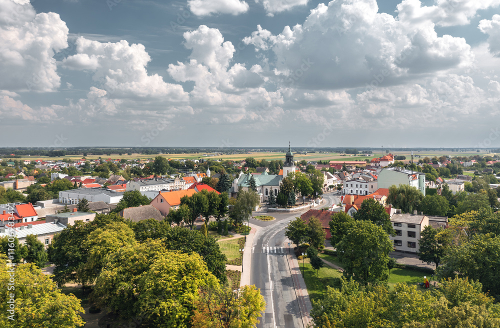 Summer skyline cityscape of Witkowo, Gniezno County, Wielkopolska, Poland. Panoramic view