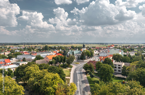 Obraz na płótnie Summer skyline cityscape of Witkowo, Gniezno County, Wielkopolska, Poland. Panoramic view w salonie