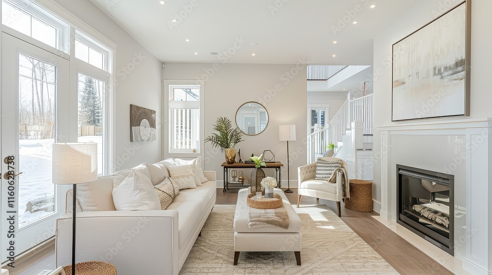 A sleek, minimalist living room with neutral tones, sustainable materials, and smart home technology integrated seamlessly A sleek, minimalist living room with neutral tones, sustainable materials, and smart home technology integrated seamlessly