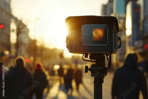 Wallpaper Mural Camera Capturing Urban Vehicle Motion at Sunset with Warm Lighting in a Busy City Scene Featuring Dynamic Urban Background Torontodigital.ca