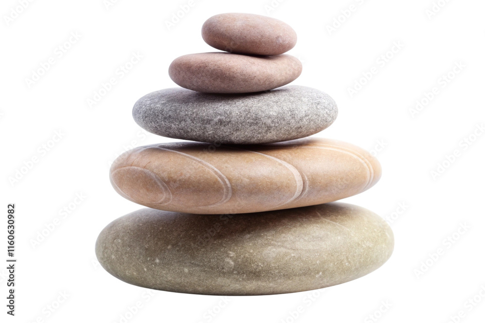 Zen inspired balanced stones pile, featuring smooth river pebbles in gradient shades of gray and beige Zen inspired balanced stones pile, featuring smooth river pebbles in gradient shades of gray and beige