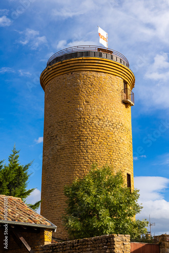 Tower of Oingt overlooking the village known for its golden stones near Lyon
