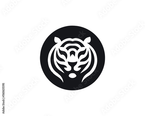 Tiger logo design vector template. Black and white silhouette tiger vector illustration. photo