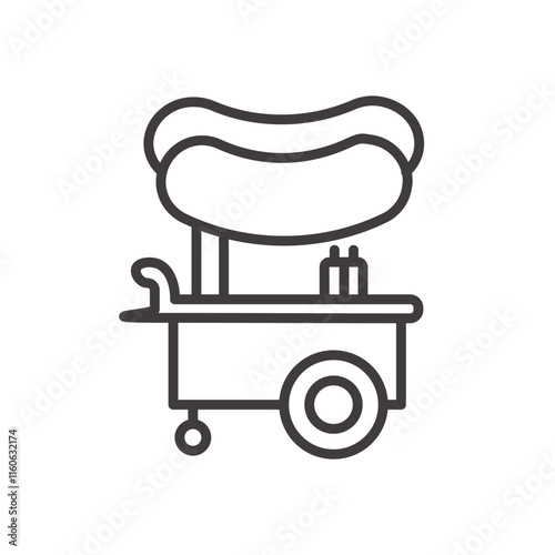 Hotdog Cart Icon Depicting a Street Food Vendor in Black and White