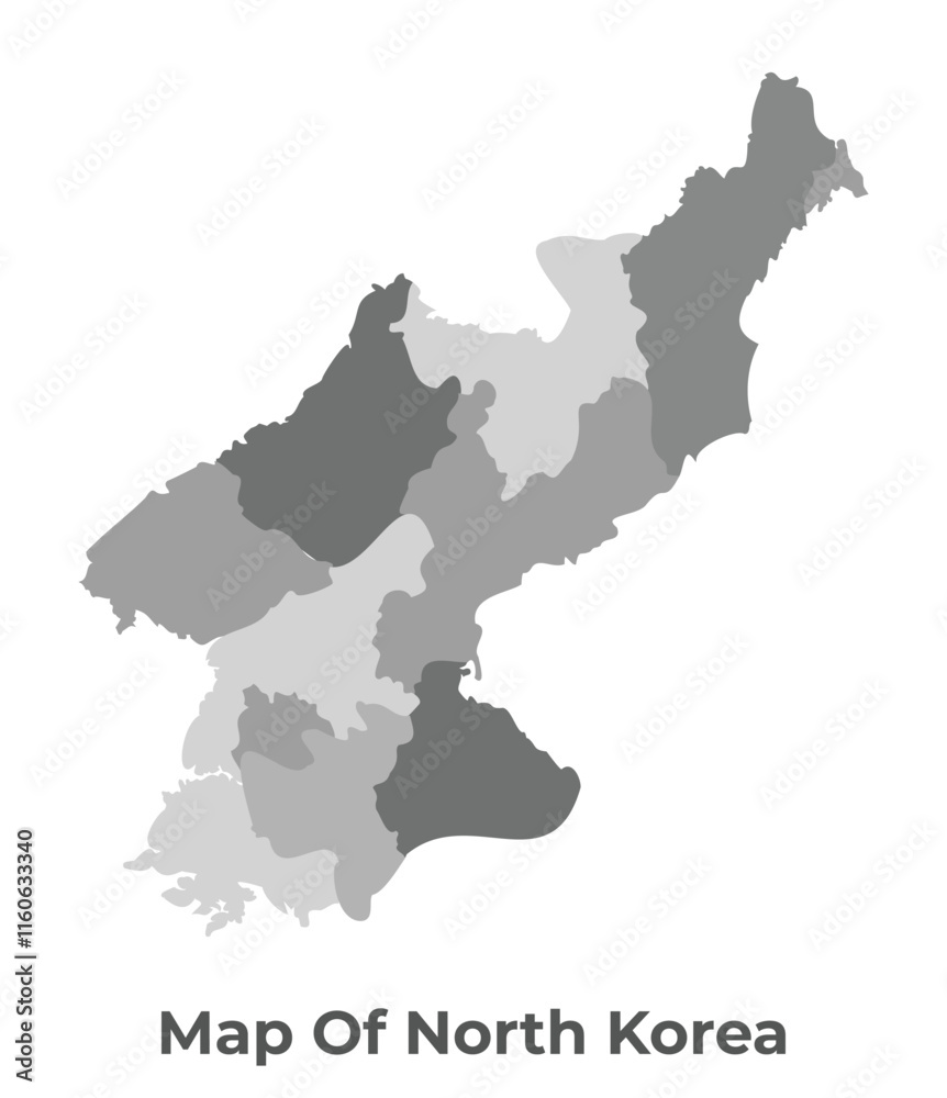 Fototapeta premium North Korea Greyscale political map simple flat illustration