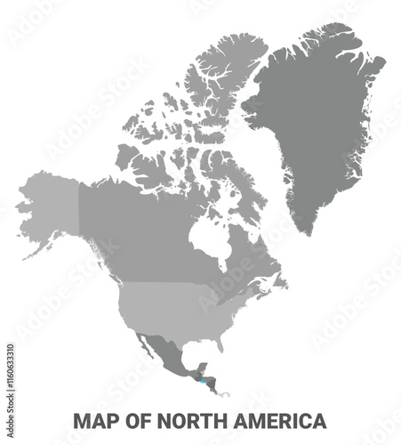 North America Greyscale political map simple flat illustration