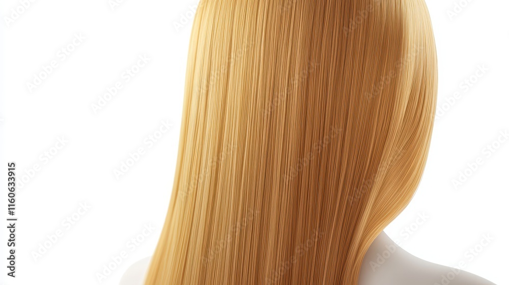 Naklejka premium Beautiful model girl with Blond hair strand,silky healthy wavy hair strand,hair wavy ribbon, with smooth,Keratin straightening,Treatment,straight long hair,procedures,Smooth hairstyle.