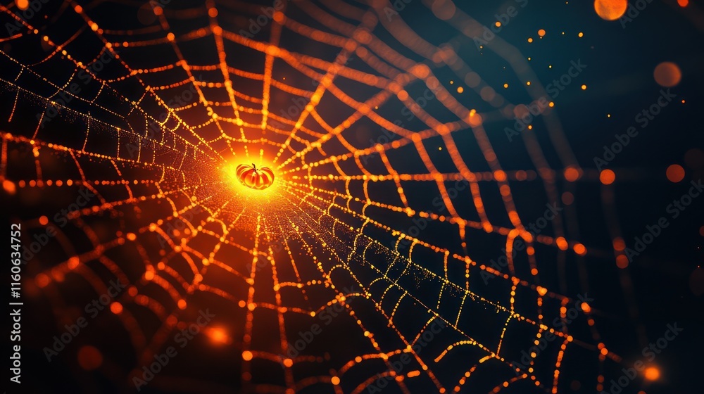 Obraz premium Glowing spiderweb with orange light at the center.