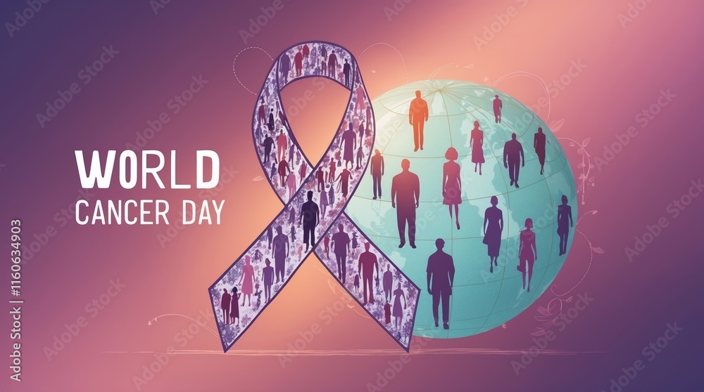 Fototapeta premium World Cancer Day Hope and Awareness. Inspirational Floral Artwork for Cancer Awareness. World Cancer Day Art Background