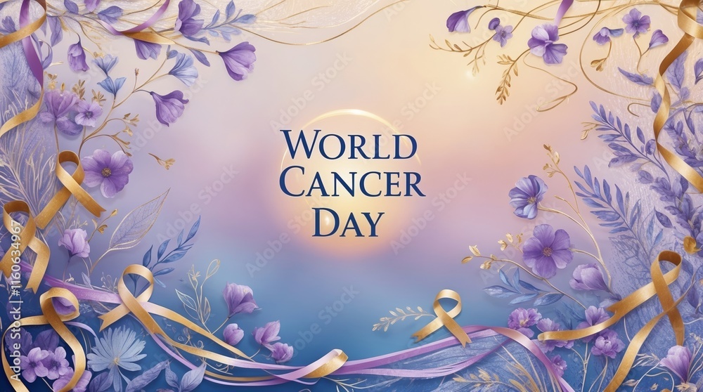 Obraz premium World Cancer Day Hope and Awareness. Inspirational Floral Artwork for Cancer Awareness. World Cancer Day Art Background