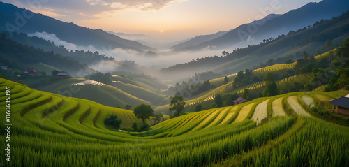 Tranquil Rice Terraces at Dawn
