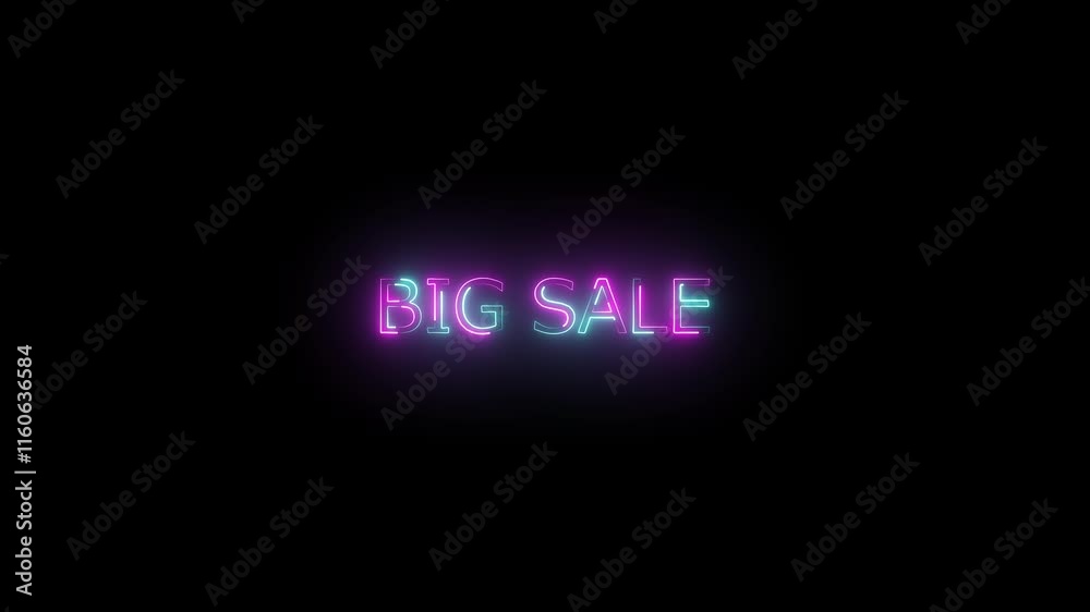 Neon text animation on BIG SALE black background. Neon text animation on BIG SALE black background.