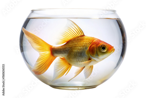 Vibrant tropical fish with vivid scales and flowing fins, captured in a modern glass tank against a white background photo