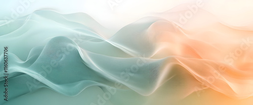 Abstract teal and orange flowing fabric waves.