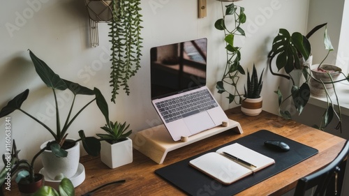 View of Trendy Home Office Desk Setup