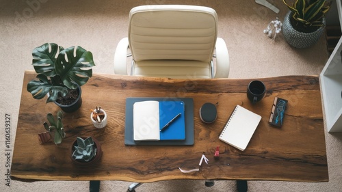 View of Trendy Home Office Desk Setup