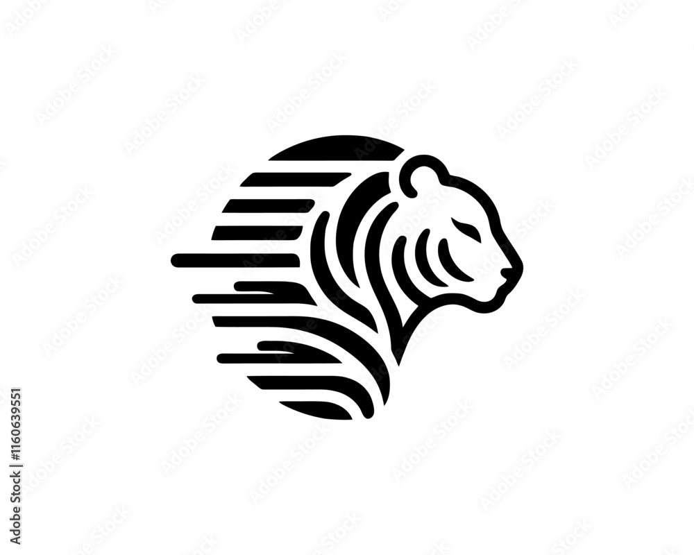 Tiger logo design vector template. Black and white silhouette tiger vector illustration. Tiger logo design vector template. Black and white silhouette tiger vector illustration.