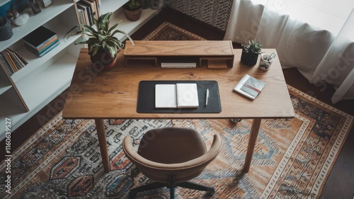 View of Trendy Home Office Desk Setup