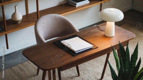 View of Trendy Home Office Desk Setup