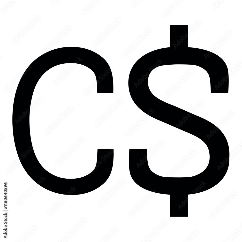 Black Canadian Dollar Sign, Vector Illustration on White Background Black Canadian Dollar Sign, Vector Illustration on White Background