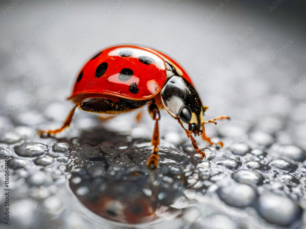 Obraz premium a ladybird beetle on a silver surface