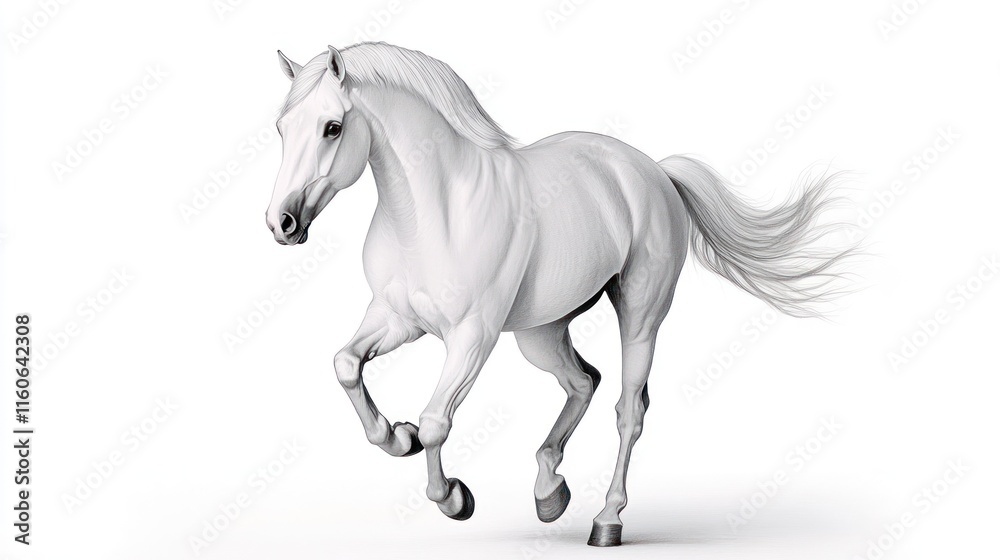 A majestic white horse running gracefully. A majestic white horse running gracefully.