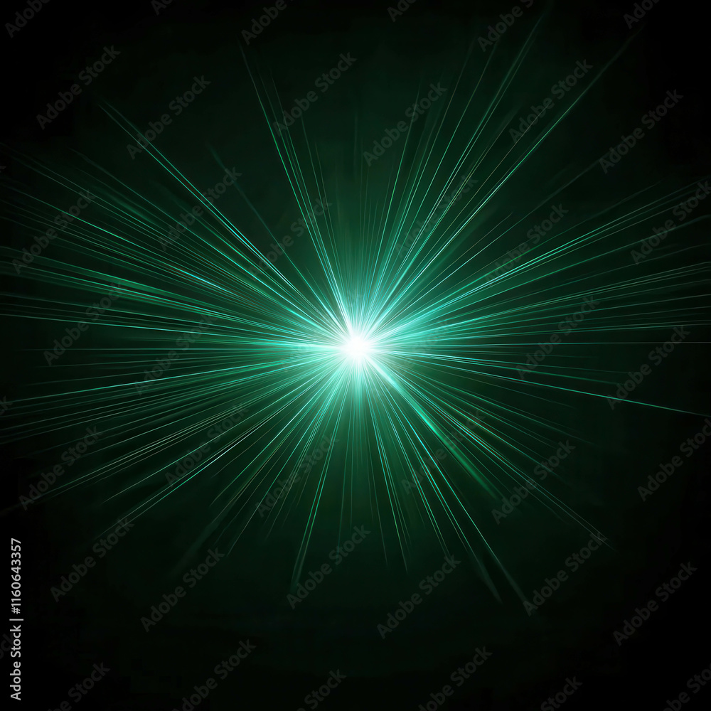 Fototapeta premium Bright Green Light Rays Expanding in a Dark Background with Sharp Contrast Effects