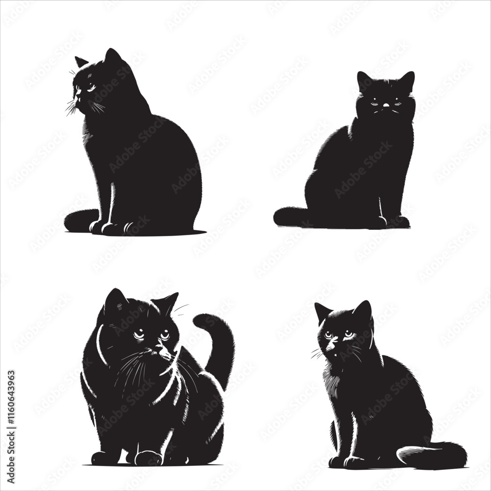 Charming Black Short-Haired Cat Vector Illustration Charming Black Short-Haired Cat Vector Illustration