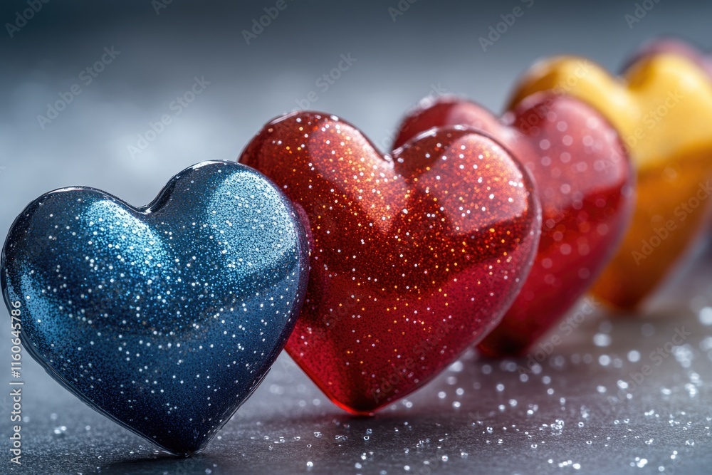 Fototapeta premium Three heart-shaped candies placed together on a surface, perfect for use in food or gift related contexts