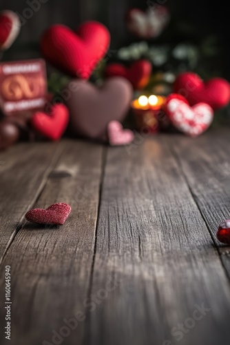 Wallpaper Mural A wooden table covered with numerous red hearts, perfect for Valentine's Day or romantic decor Torontodigital.ca