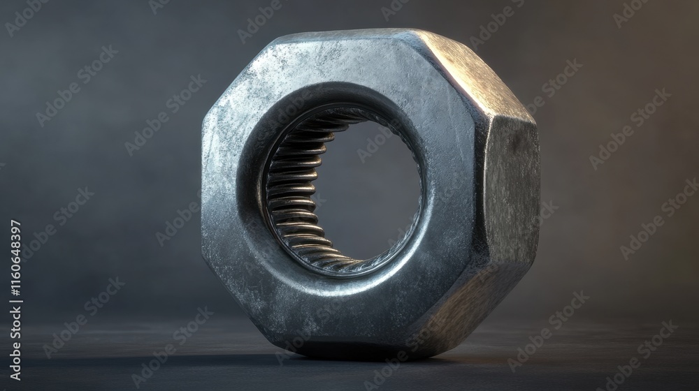 Detailed Close-Up of a Metal Nut on a Dark Background Detailed Close-Up of a Metal Nut on a Dark Background