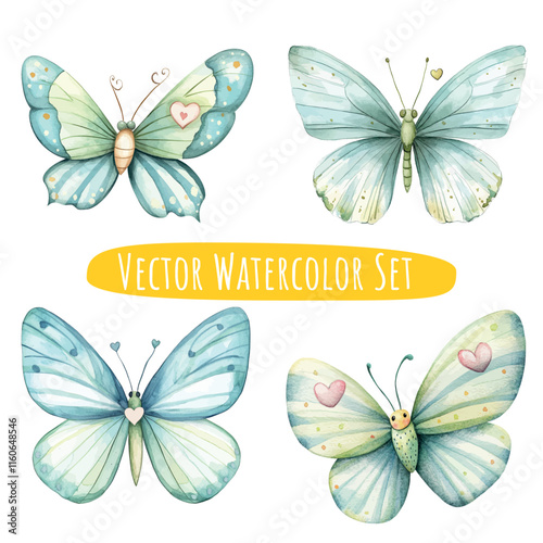 Watercolor Butterflies Set   Vector Illustration