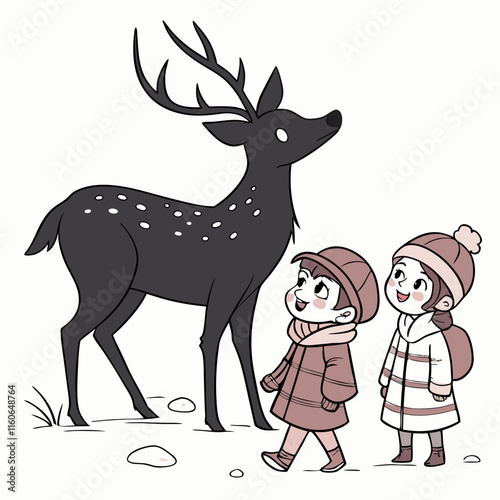 Black Christmas Cute Kids deer Black silhouette