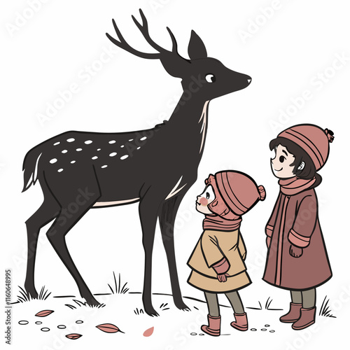 Black Christmas Cute Kids deer Black silhouette