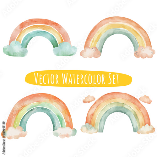 Watercolor Rainbow Illustrations   Vector Set