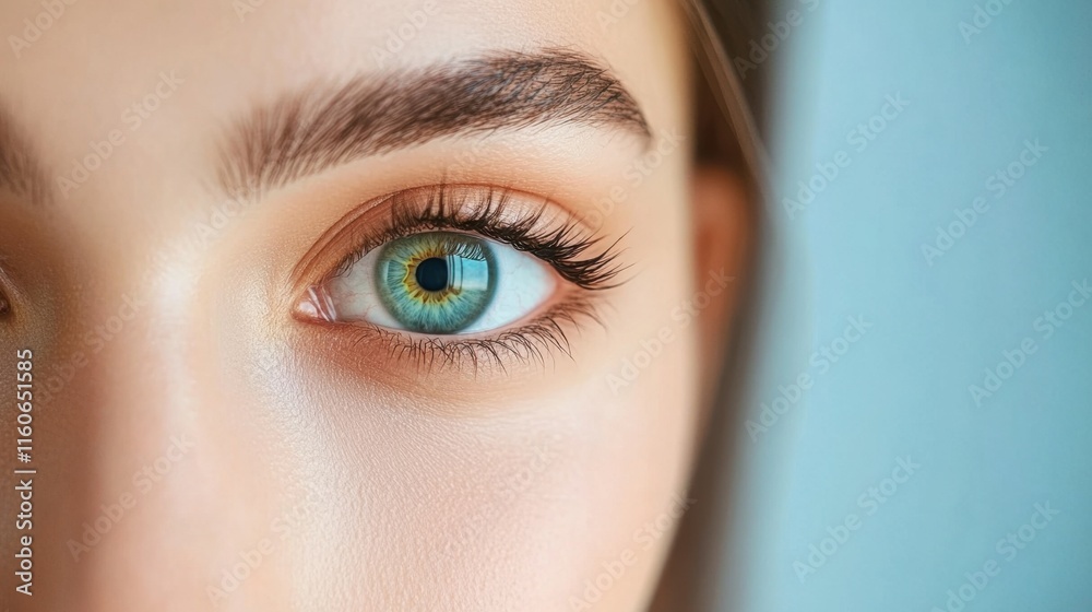 Close-up of Beautiful Eye with Blue and Green Iris in Soft Light Close-up of Beautiful Eye with Blue and Green Iris in Soft Light