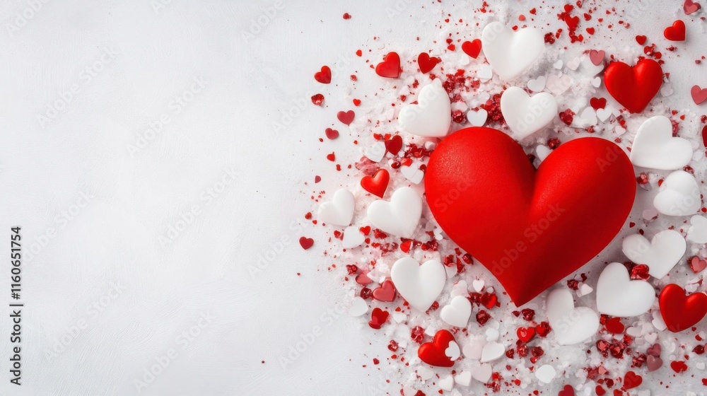 Romantic Valentine's Day: A large red heart amidst smaller hearts, creating a lovely festive mood.