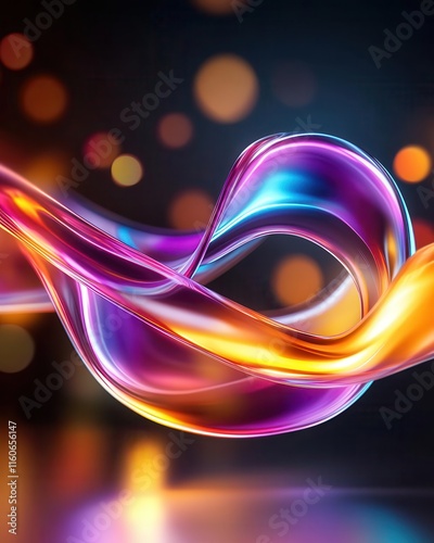 Abstract swirling ribbons in luminous colors, kinetic energy visuals, dynamic and futuristic design elements.
