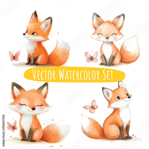 Watercolor Fox Illustrations   Whimsical Set