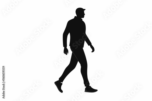 Businessman Silhouette Walking Vector on White Background.  A silhouette of a man walking

