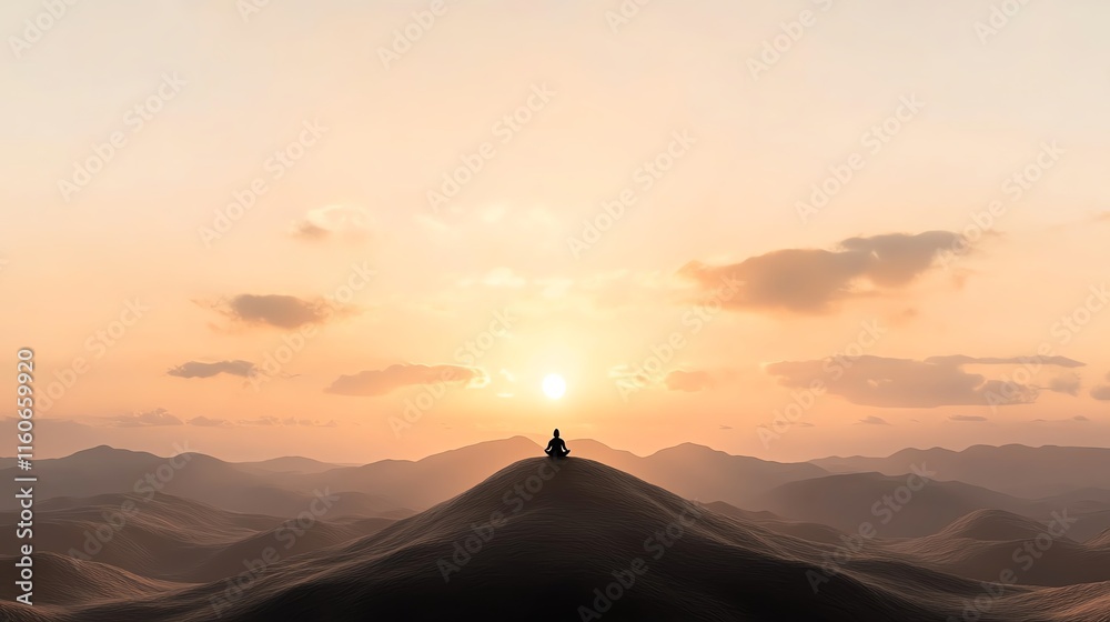 Calm meditation at sunset on a mountain peak, showcasing peace and tranquility in nature's beautiful landscape. Calm meditation at sunset on a mountain peak, showcasing peace and tranquility in nature's beautiful landscape.