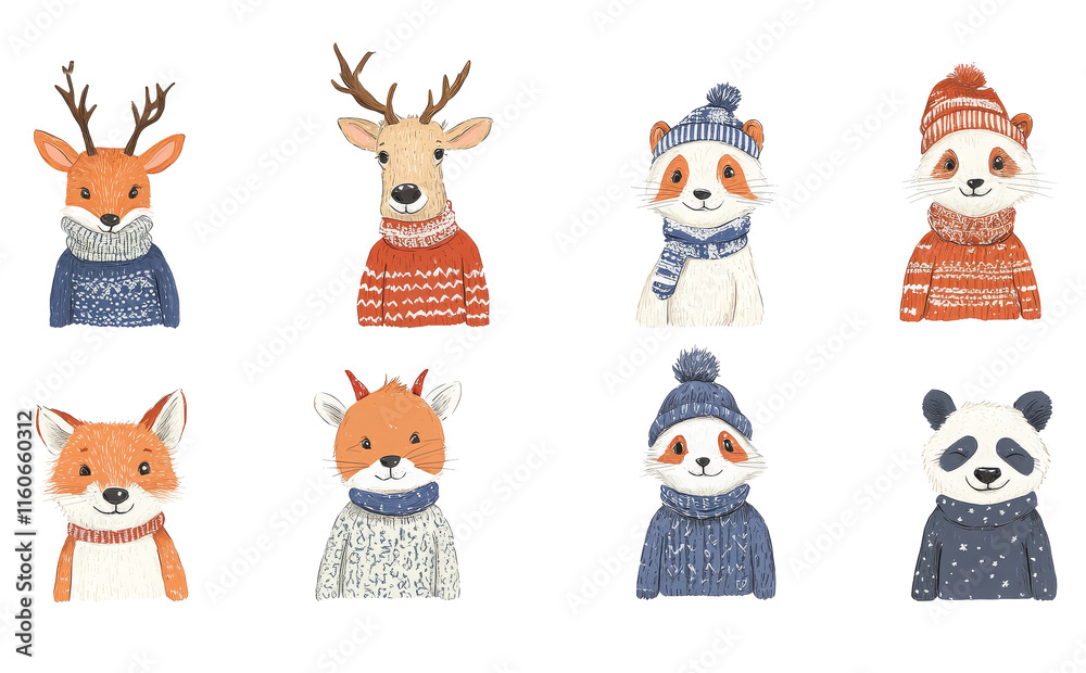 Obraz premium Cute Animal Characters in Winter Sweaters