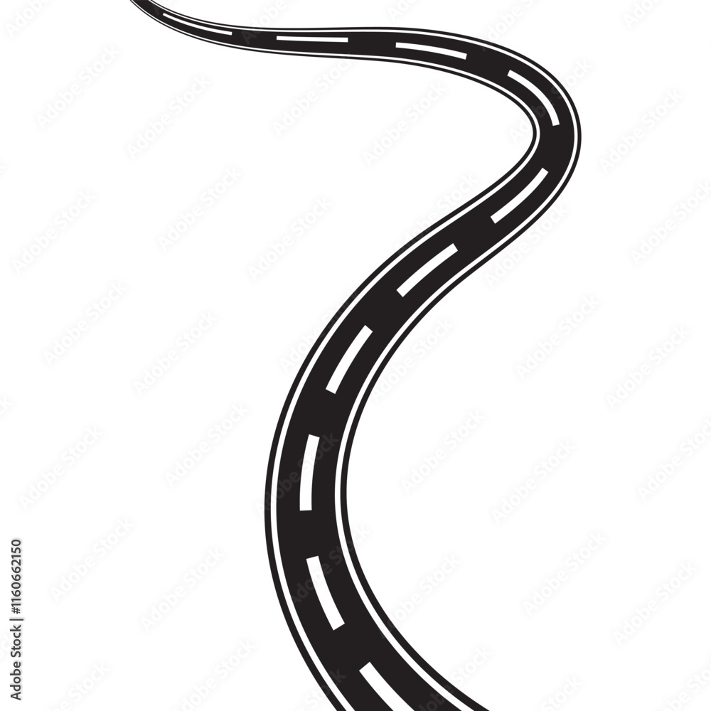 Simple road icon with dashed center line. Highway road icon. Winding road icon. Vector illustration. Simple road icon with dashed center line. Highway road icon. Winding road icon. Vector illustration.