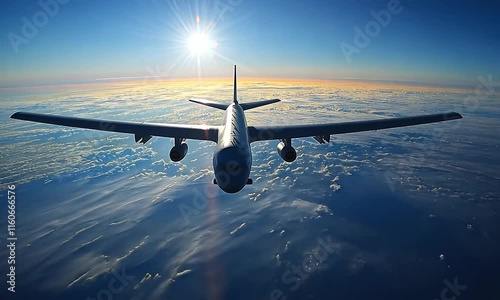 Majestic Flight: A Drone Soaring Above the Clouds at Sunrise