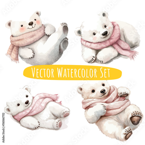 Playful Polar Bears in Watercolor Illustrations