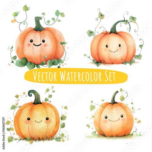Watercolor Pumpkin Illustrations   Cheerful Set